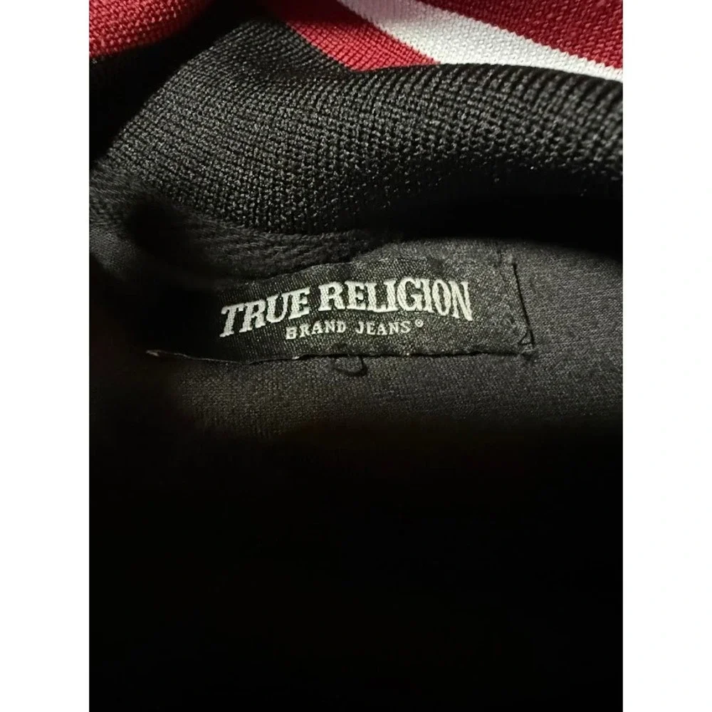 True Religion Mens Black Velour Track Jacket Striped Trim Horseshoe Logo XL